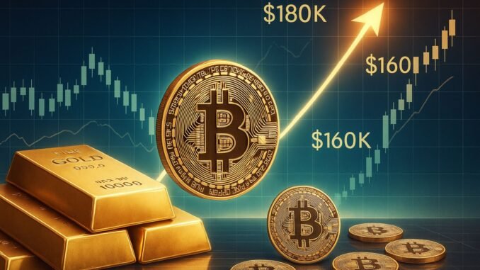 Bitcoin Mirrors Gold’s Path – Analyst Sets Cycle Top Targets Bitcoin Mirrors Gold’s Path – Analyst Sets Cycle Top Targets At $160K-$180K