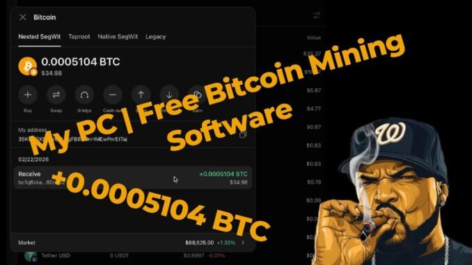 🔥 +0.0005104 BTC ($34) on My PC | Free Bitcoin Mining Software 2026 (No GPU)