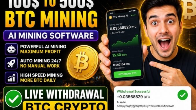 100$ to 500$ BTC Mining | AI Mining Software | Live BTC Withdrawal | Proof Payment 2026