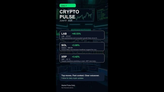 Crypto Market Pulse — Jun 07: LAB +45.53% · SOL +3.88% · XRP +3.42%