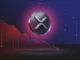 Metallic XRP asset under pressure above a key support level in a dark crypto market scene