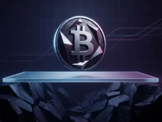 Bitcoin coin holding above a glowing cost-basis floor during a bear market